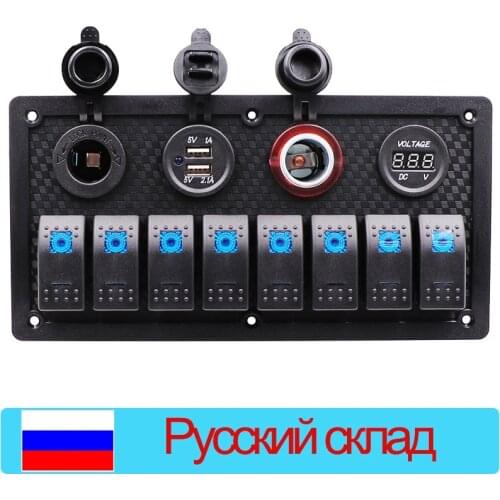8 Toggle Switch Panel With 3.1A Dual USB Power Socket Voltmeter Cigarette Socket Circuit Breaker Car Boat Rocker Switch Panel