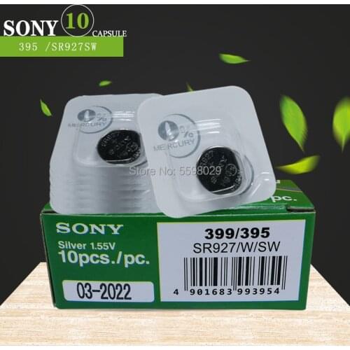 10pcs Original Sony 1.5V 395 SR927SW 399 SR927W LR927 LR927W SP395 SR927 610 AG7 Single grain packing Watch Battery