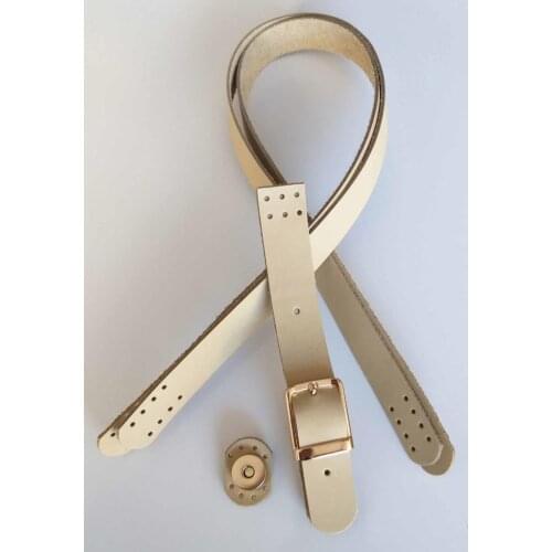 Genuine Leather Double Handle Buckle Cover Light Gold Raw Color