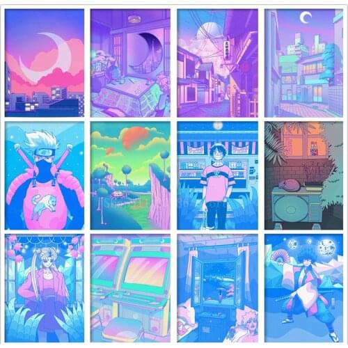 5D DIY Full Drill Diamond Painting My Hero Academia Anime Purple City View Tree Diamond Mosaic Embroidery Cross Stitch Art Decor