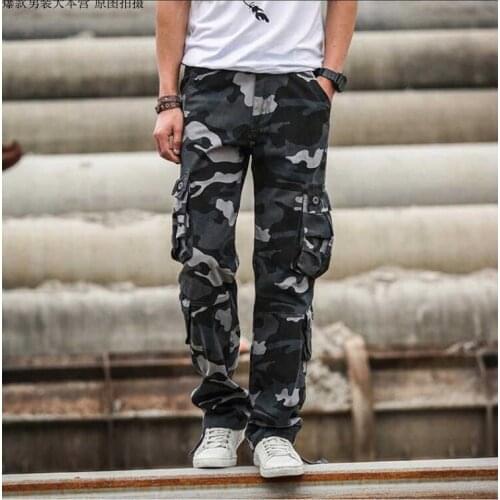 Mens Camouflage Cargo Pants Trousers Outwear Long Pants Casual Safari Style Straight Leisure Large Size