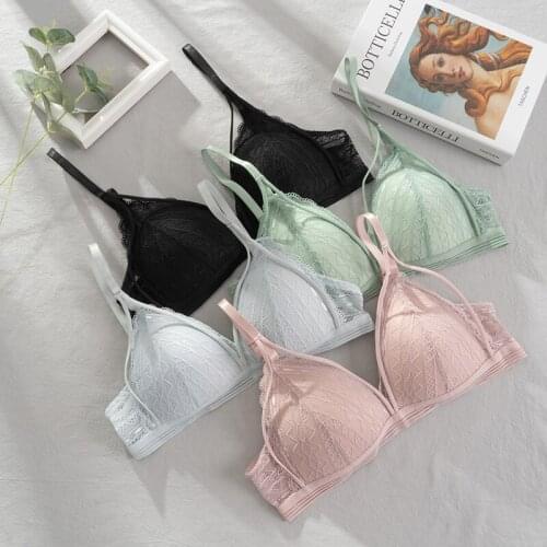 Floral Lace Bras For Women Sexy Lingerie Beauty Back Deep V Bralette push up bra wire free Thin Adjusted-straps lingerie