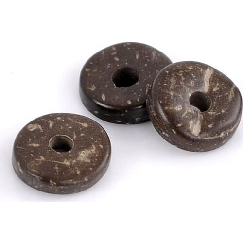 DoreenBeads Coconut Shell Spacer Beads Flat Round Coffee 12mm Dia,200PCs