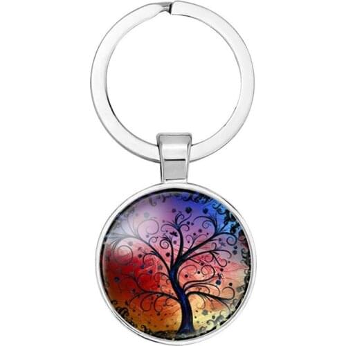 Tree of Life Cabochon Glass Pendant Statement Charm Key Ring Key Chain Fashion Charm Steampunk Jewelry Accessories Creative Gift