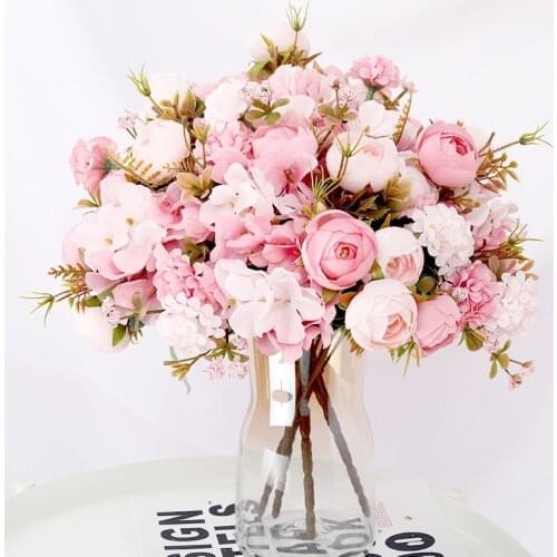 Silk Rose Artificial Flower Bouquet Wedding Table Decoration Flowers Decoration Home Decore Fake Flowers Bouquet Valentines Day