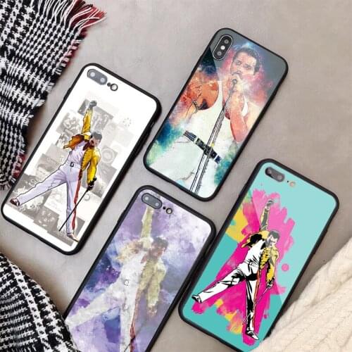 Freddie Mercury Queen Band Tempered Glass Phone Case For iPhone 5 5S SE 6 6plus 7 8 plus X XR XS Max 11 PRO Max