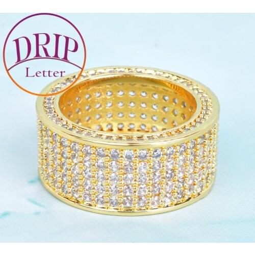 Thick Solid Mens Ring Bling Iced Charm Gold Color Cubic Zircon Hip Hop 18 K Copper Jewelry