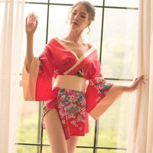 Women Japanese Kimono Floral Kimono Robe Sexy Nightgown Sleepwear Yukata Elegant Casual Spa Japan Sexy cosplay Costumes V948