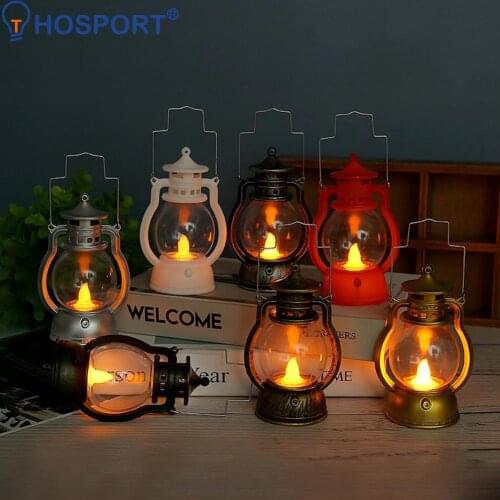 Retro Classic Kerosene Lamp Portable LED Lantern Lights Table Lamp Camping Light Antique Ornament Festival Halloween Decoration