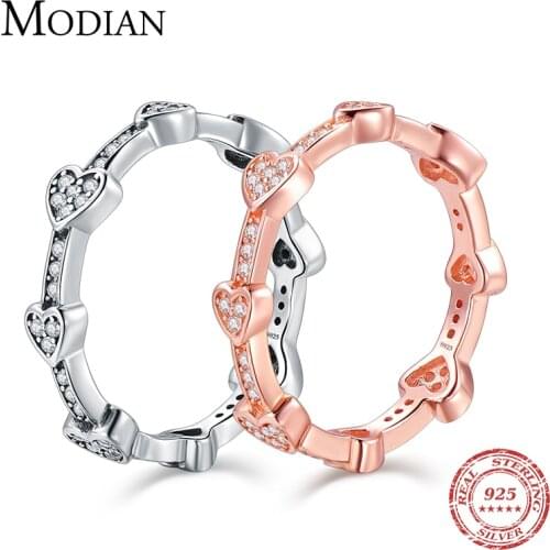 Modian Romantic Fashion New Real 925 Sterling Silver Clear CZ Love Hearts Finger Ring For Women Wedding Party Jewelry Anneau