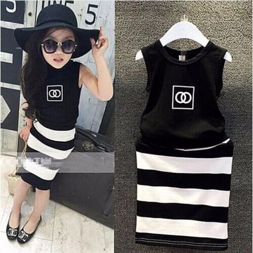 2016 Brand Baby Girls Clothes 2pcs/set Summer Style Vest+stripes Skirt Girls Clothing Set Childrens Kids Clothes Sets