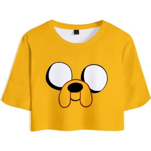Adventure Time Finn And Jake The Dog Face Sexy Crop Top Women Fashion T-shirt harajuku short sleeve T shirt Tee Brand Clothes