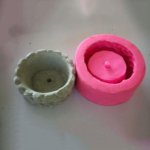 Round Shape Wooden Pile Concrete Flowerpot Silicone Mold Cement Succulent Planter Molds Clay Craft Casting DIY Creative Pot Mold