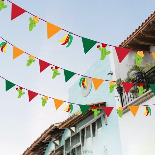 Mexico Cinco de Mayo Party Supplies Wall Hanging Banners Red Yellow Green Cactus Bunting Flags Party Decorations BA135