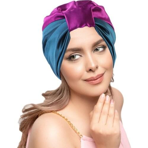 Fashion Trend Multi-functional Color Color Imitation Silk Nightcap Moon Cap Toiletry Makeup Cap Chemotherapy Cap For Seasons