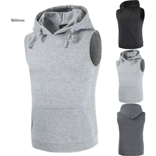 Fashion Men Hooded Collar Pullover Vest Sweatshirt Sleeveless Jacket Casual Slim Waistcoat Man Clothing New