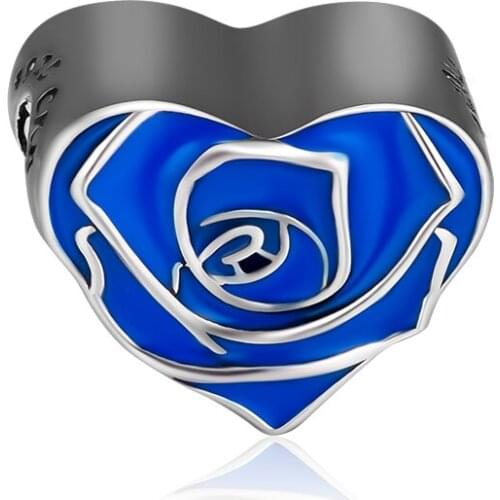 Genuine 925 Sterling Silver Jewelry Blue Rose Charm Fits Pandora Bracelet Silver Beads for Women DIY Making kralen pulseras