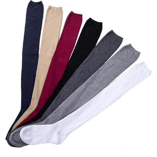 New Warm Socks Fashion Women Solid Color Rib Thigh High Over Knee Socks Long Warm Knitted Stockings Casual Elastic Soft Socks