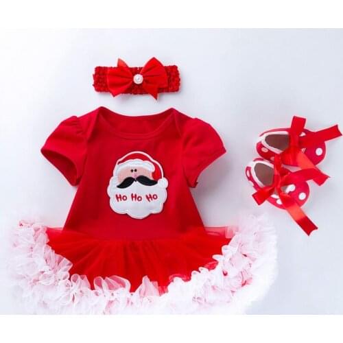 Baby Girls 3pcs Sets Red Ruffle TUTU Dress Baby Clothing Santa Ho HO Girls First Second Xmas Dress