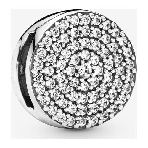Fits Original Reflexions Bracelet 925 Sterling Silver Round Pave Clip Charm Beads for Jewelry Making Bijoux Berloque