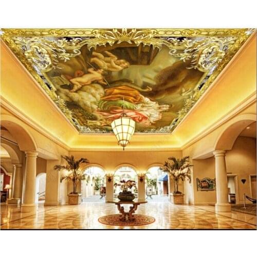 Custom ceiling wallpaper for walls 3 d ceiling zenith murals European style angel figure oil painting ceiling mural decoration