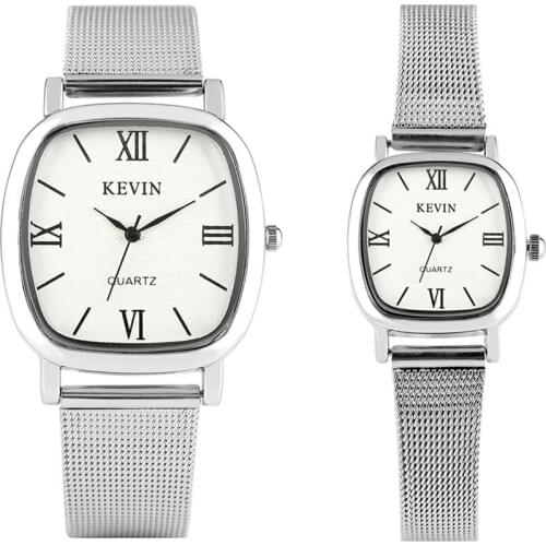 KEVIN Casual Couple Watches Roman Numeral Display White Dial Stainless Steel Lovers Quartz Timepiece Men Women New Arrival 2019