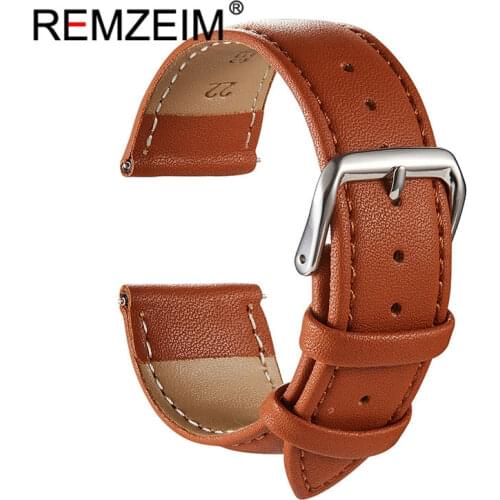 REMZEIM New Leather Watch Accessories 16mm 18mm 20mm 22mm 24mm Universal Watch Strap Black Brown 5 Colors Available Watchband