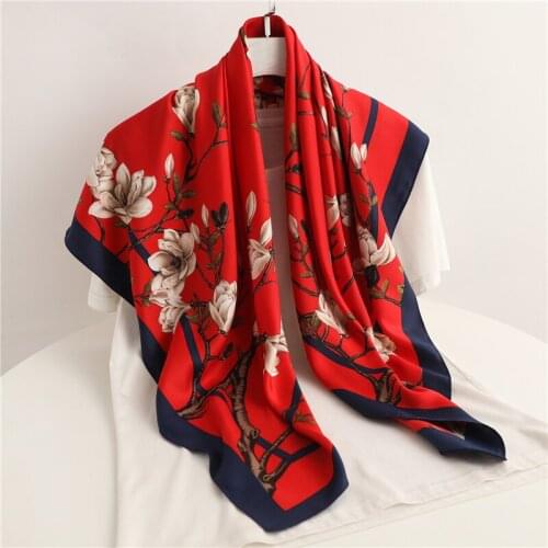 90*90cm Twill Scarf Women Print Elegant Solid Soft Neckerchief Hand Bag Female Headscarf Hijab Bandana Beach Shawl Wrap 2021