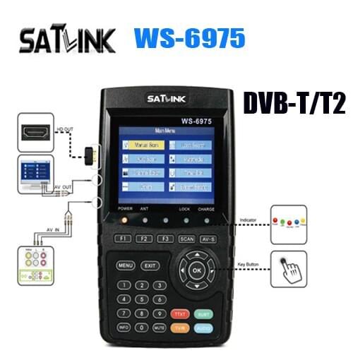Satlink WS-6975 DVB-T DVB-T2 Finder MPEG-2 MPEG-4 H.265 3.5inch High Definition TFT LCD Screen vs satlink ws-6990 6933 6916