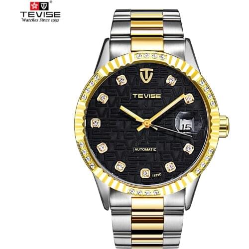 TEVISE Men Watch Gold Watches Auto Date Luminous Waterproof Wearable Glasses Mens Watch Mens Watch Male Wristwatches Erkek Saat