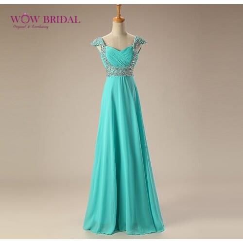 Wowbridal Gorgeous Party Prom Dress 2021 Sweetheart Cap Sleeve Crystal Sequins Beaded Chiffon A-Line Ruffles Sweep Train Dress
