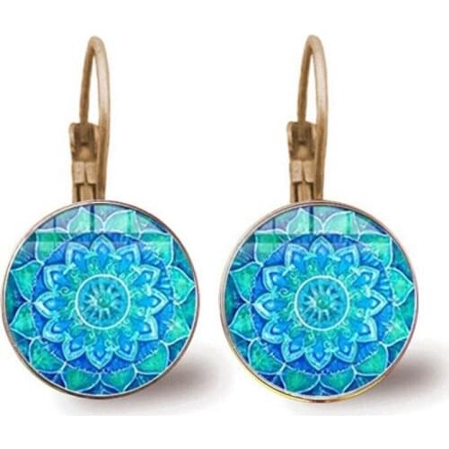 Vintage Design Mandala Pattern Earrings Henna Yoga Om Symbol Buddhism Statement Earrings Glass Earrings Women Gifts