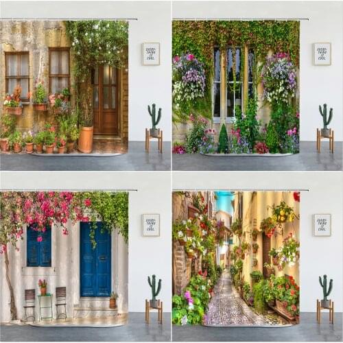 Rural Idyllic Flowers European Shower Curtains Bathroom Waterproof 3d Printed Bathtub Curtain Garden Background Wall Decor Cloth
