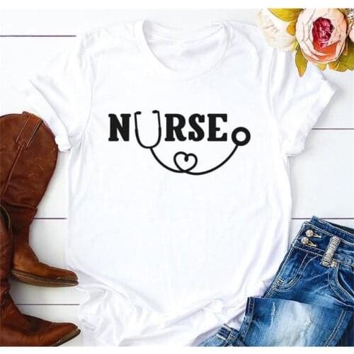 Funny Nurse Stethoscope Print T Shirt Women Short Sleeve O Neck Tshirt 2020 Summer Women Tee Shirt