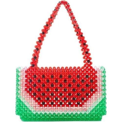 2019 New Beaded Watermelon Handheld Single Shoulder Women Bags Handmade Woven Ins Style Cute Sweet Lady Simple Casual Totes