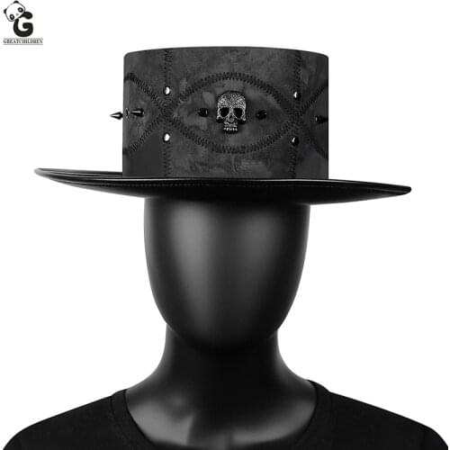 Retro Steam Punk Ladies Hat Plague Doctor Flat Magic Prom Europe Adult Womens Faux Leather Top Halloween Industrial Hat