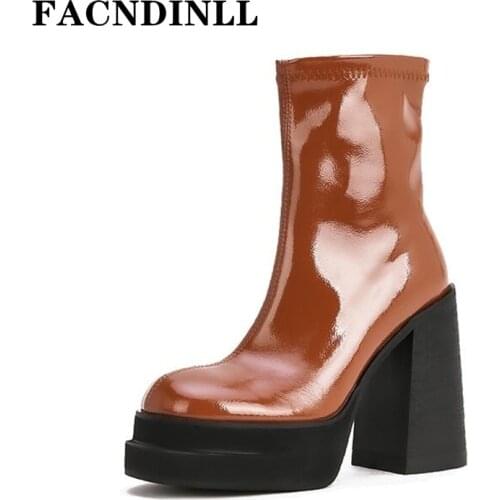New Sexy Chunky High Heels Platform Shoes Woman Autumn Winter Stretch Ankle Boots Black Brown Dress Party Short Boots Size 34-40