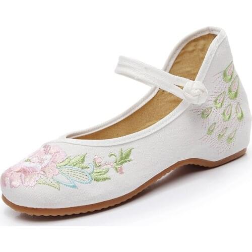 YourSeason Chinese Embroidered Ladies Denim Driving Shoes Vintage Retro Women Casual Soft Canvas Comfort Walking Ballet Flats