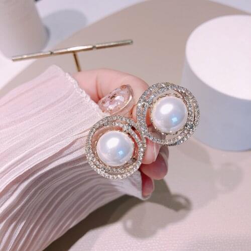 Micro Pave Zircon Circles Big Pearl Stud Earrings For Women 2021 New Fashion Jewelry Personality Statement Earings Wholesale