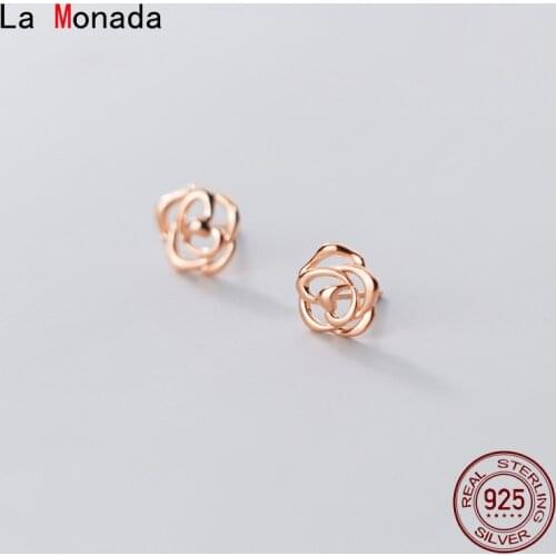 La Monada Women Stud Earrings Korean 925 Sterling Silver Earrings For Women Jewelry Hollow Rose Flower Womens Earrings Stylish