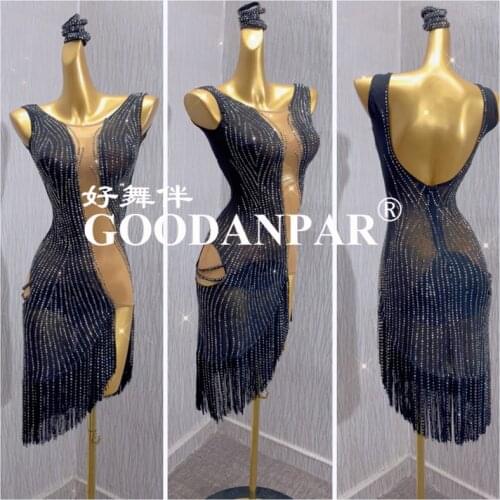 New Latin dance dress sexy salsa dress costume color Sunflower Dance Dress women comptition latin dancewear ladies dresses black