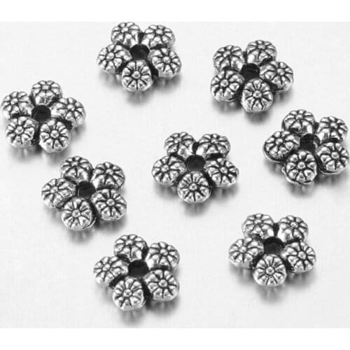 100pcs 7x7x2mm Flower Shape Alloy Spacer Beads for Jewelry Making DIY Braceet Necklace Accessories Findings hole: 2mm