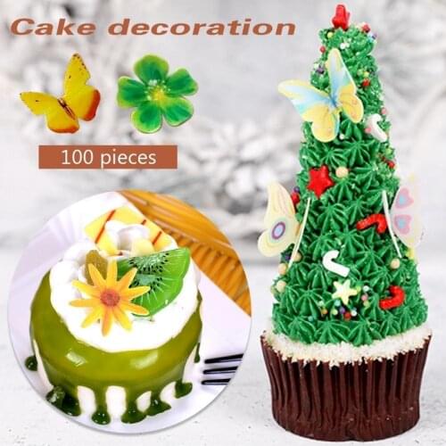 100 Pieces Butterfly Flower Shape Cake Baking Decoration Glutinous Edible Rice Paper Wafer Paper Cake Dessert Toppers Birthday P