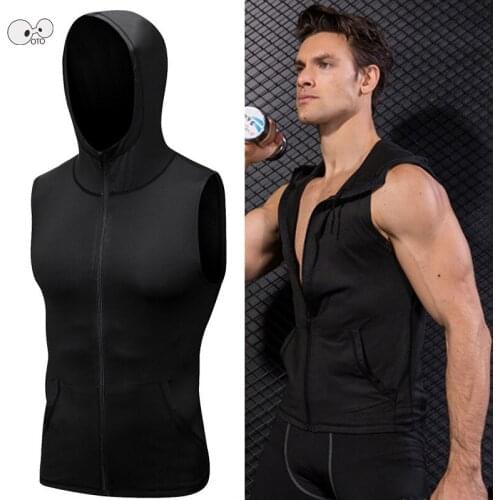 2019 Mens Sleeveless Hooded Running Jacket Zipper Gym Yoga Tops Sports Vest Quick Dry Jogging Tank Top Shirts Fitness Sportswear