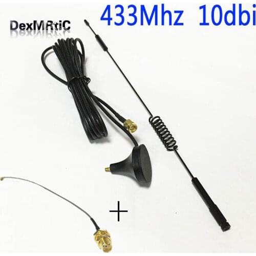 433Mhz wireless module antenna 10dbi high gain sucker aerial 3M cable SMA male + IPX / u.fl To SMA Female Pigtail Cable 15cm