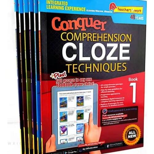 6 Pcs/Set Sap Conquer Comprehension CLOZE Techniques Grade 1-6 Children Primary School English Learning Reading Textbook
