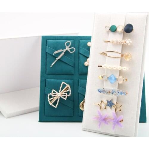 White Linen/Dark Green Velvet Girl Hair Clip Jewelry Showcase Holder Hairpin Storage Necklace Display Show Stand Holder Rack
