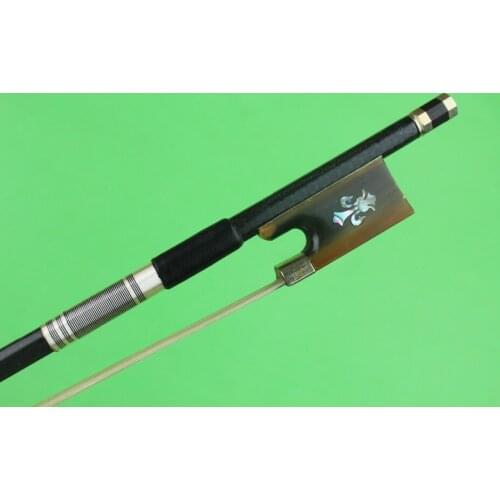 Free Shipping New black 4/4 full size grillwork Carbon fiber violin bow Ox horn frog Inlaid copper flower