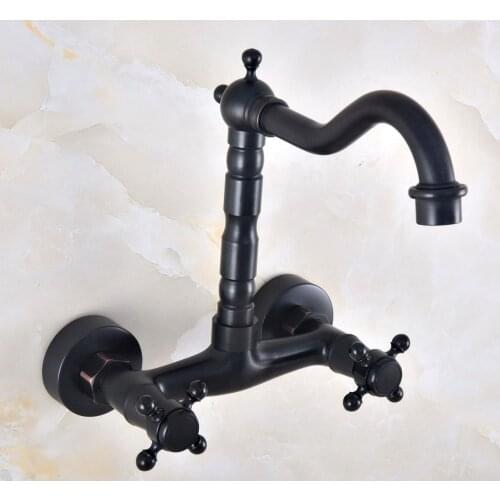 Black Oil Rubbed Bronze Bathroom Kitchen Sink Faucet Mixer Tap Swivel Spout Wall Mounted Double Handles mnf813