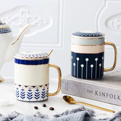 European-style ceramic mug lovers water cup luxury creative afternoon tea cup home coffee cup with lid spoon